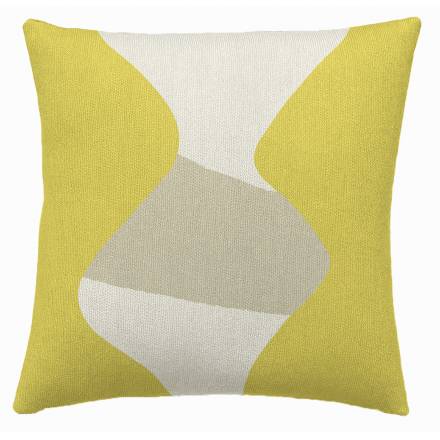 Judy Ross Textiles Hand-Embroidered Chain Stitch Totem Throw Pillow yellow/cream/oyster